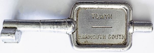 GWR/BR-W Tyers No9 single line aluminium key token TOWYN - BARMOUTH SOUTH, configuration C. In ex