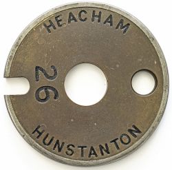 Tyers No6 brass and steel single line tablet HEACHAM - HUNSTANTON from the former Great Eastern