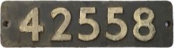 Smokebox numberplate 42558 ex LMS Fowler 4P 2-6-4 T built the North British Locomotive Company,