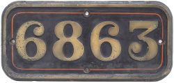 GWR brass cabside numberplate 6863 ex Dolhywel Grange. In original condition, see previous lot for