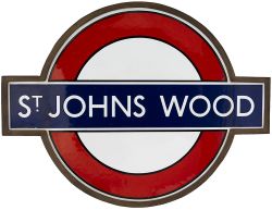London Transport Underground enamel target/bullseye sign ST JOHNS WOOD. This pre war one piece