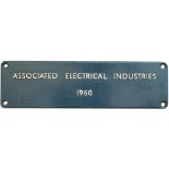 Worksplate ASSOCIATED ELECTRICAL INDUSTRIES 1960 ex British Railways class 82 electric E3049 later