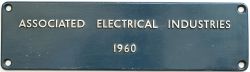 Worksplate ASSOCIATED ELECTRICAL INDUSTRIES 1960 ex British Railways class 82 electric E3049 later