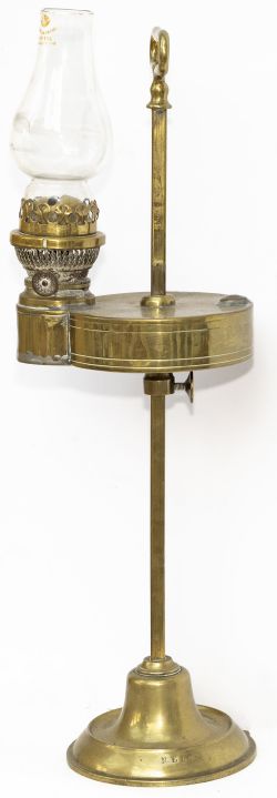 North Eastern Railway oil waiting room / Desk lamp with adjustable reservoir and burner height.