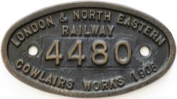 Worksplate LNER 9x5 LONDON & NORTH EASTERN RAILWAY COWLAIRS WORKS 4480 1908 ex North British Railway