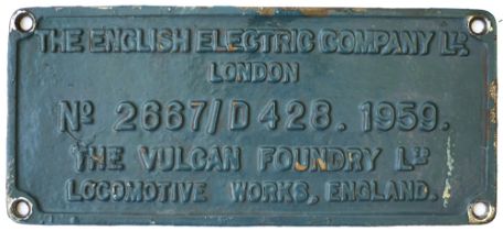 Worksplate THE ENGLISH ELECTRIC COMPANY LTD LONDON, THE VULCAN FOUNDRY LTD. LOCOMOTIVE WORKS,