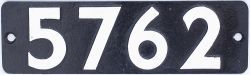 Smokebox numberplate 5762 ex GWR Collett 0-6-0 PT built at Swindon in 1929. Allocated to 81D Reading