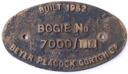 Diesel Bogie plate BUILT 1962 BEYER PEACOCK GORTON LTD BOGIE No. 7000/118 Ex British Railways