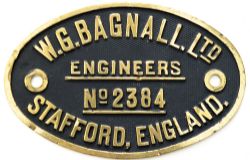 Worksplate W.G.BAGNALL LTD ENGINEERS STAFFORD ENGLAND No 2384 ex Great Western Railway Collett 0-6-