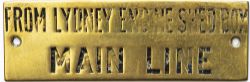 GWR hand engraved brass shelf plate FROM LYDNEY ENGINE SHED BOX. In good condition with original
