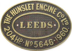 Worksplate THE HUNSLET ENGINE CO LTD LEEDS 204 HP No 5646 1960 ex British Railways Class 05 0-6-0
