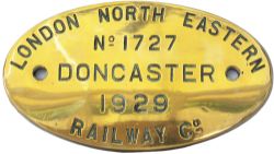 Worksplate LONDON NORTH EASTERN RAILWAY DONCASTER No 1727 1929 ex GNR Gresley K3 2-6-0 numbered LNER