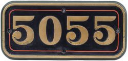 GWR brass cabside numberplate 5055 ex Collett Castle Class 4-6-0 built at Swindon in 1936 and