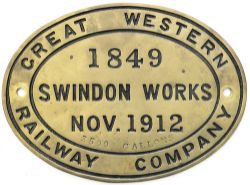 Tenderplate GREAT WESTERN RAILWAY COMPANY SWINDON WORKS 1849 NOV 1912 3500 GALLONS from a standard