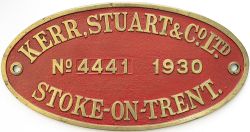 Worksplate KERR STUART & CO LTD STOKE-ON-TRENT No 4441 1930 ex Great Western Railway Collett 0-6-0PT