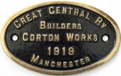 Worksplate GREAT CENTRAL RY BUILDERS 1919 GORTON WORKS MANCHESTER. Locomotives built that year