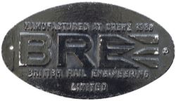Worksplate MANUFACTURED AT CREWE 1988 BR E BRITISH RAIL ENGINEERING LIMITED ex BR Class 90