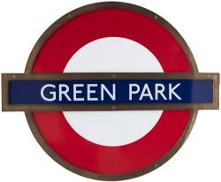 London Underground enamel target/bullseye sign GREEN PARK. In very good condition with a bronze