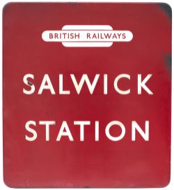 BR(M) FF Station sign SALWICK STATION with Totem at the top. From the former Preston and Wyre