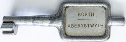 BR-W Tyers No9 single line aluminium key token BORTH - ABERYSTWYTH, configuration D. In ex railway