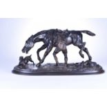 After Arthur Marie Gabriel Comte du Passage (French, 1838-1909), ‘Jument de chasse...lad’, bronze