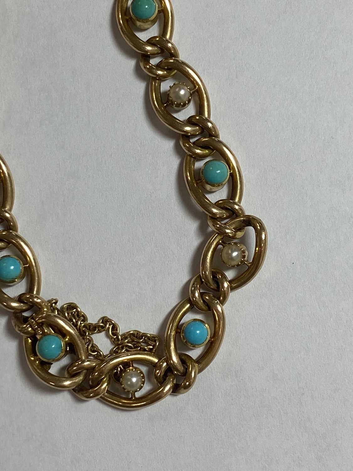 An early 20th century turquoise and seed pearl bracelet and a bar brooch - Image 3 of 12