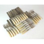 A set of twenty-four Victorian mother of pearl handled silver fruit knives and forks