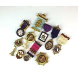 An assorted collection of gilt metal and polychrome enamel Masonic Societies badges