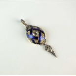 A Victorian rose cut diamond and blue enamel pendant