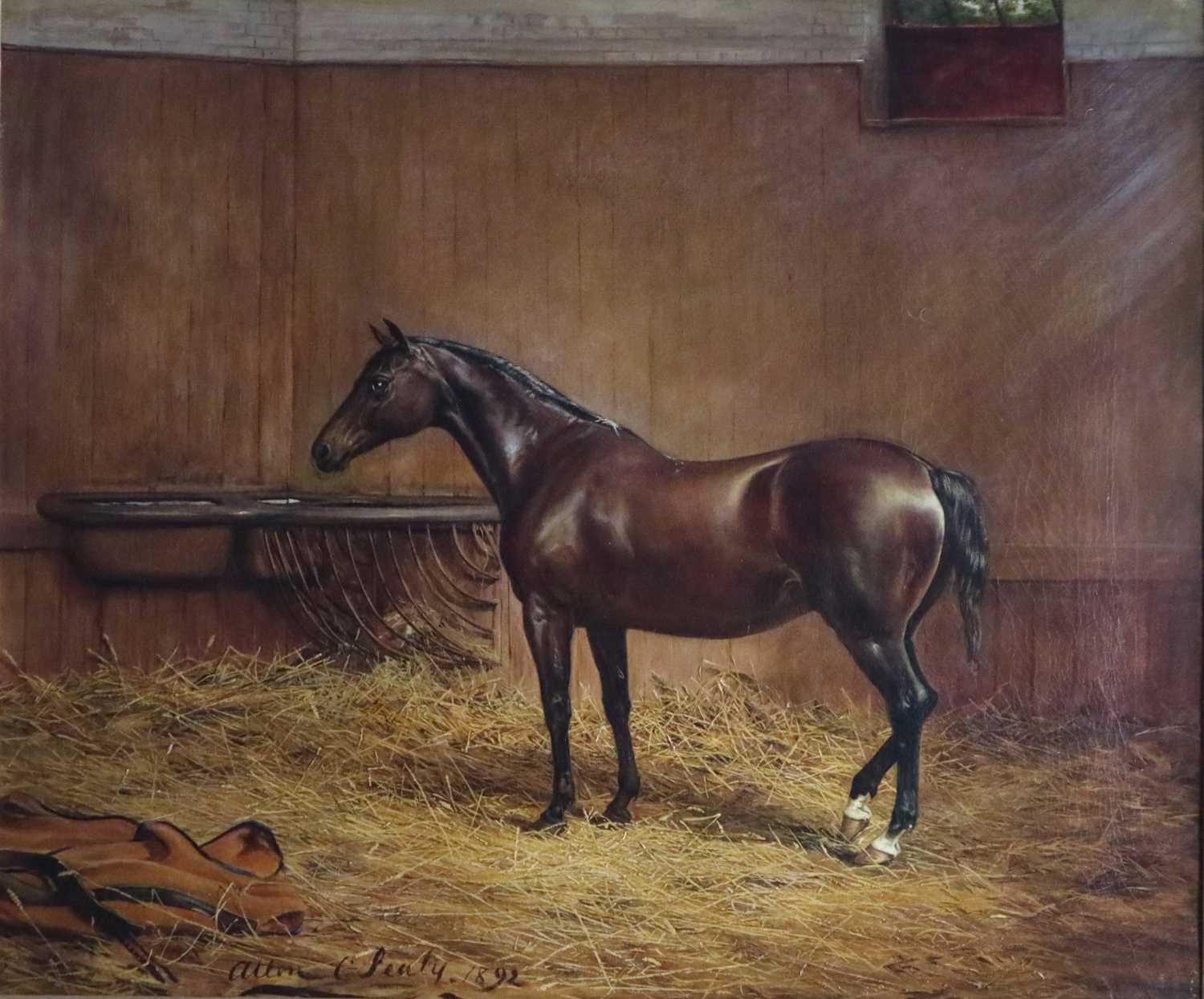 Allen Culpepper Sealy (English, 1850-1927), 'Sans Souci', A Bay Stallion, oil, 64 x 76cm - Image 2 of 2