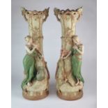 A pair of large Royal Dux figural Art Nouveau vases, circa 1900