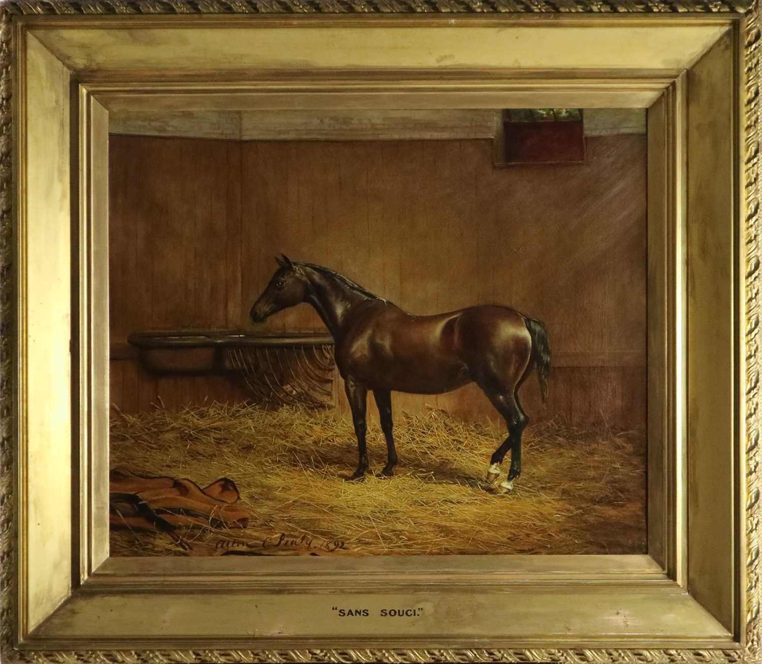 Allen Culpepper Sealy (English, 1850-1927), 'Sans Souci', A Bay Stallion, oil, 64 x 76cm