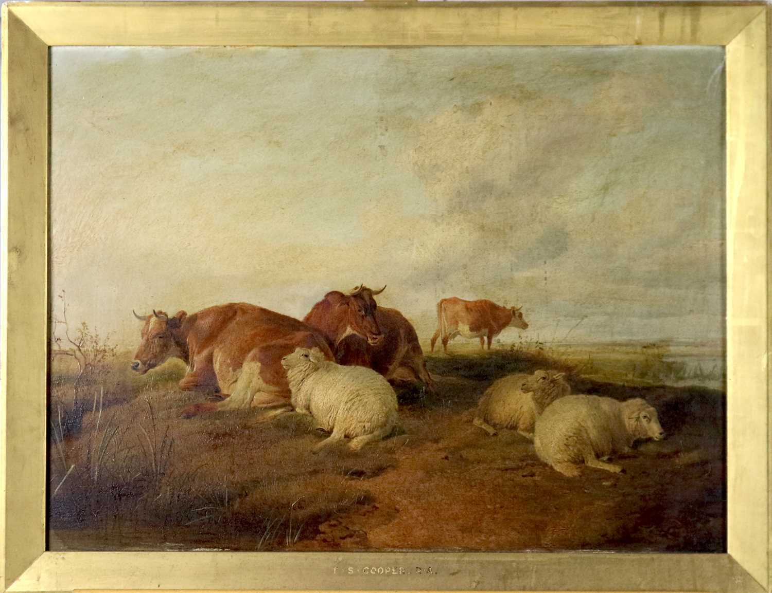 Thomas Sidney Cooper, R.A., (British, 1803-1902), Cattle and sheep by a river, oil, 45 x 61cm - Image 2 of 6