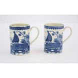 Two Caughley 'Fisherman' mugs, circa 1775-80