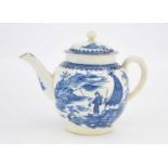 Caughley 'Fisherman' teapot and cover, circa 1785-90