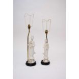 Two Chinese blanc-de-chine figures of Guanyin converted to table lamps