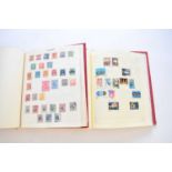 Collection of stamps in 2 red loose-leaf albums containing: