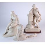 Two Victorian parian figures and a Sevres biscuit bust