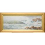 Ernest Stuart (Fl.1889-1915), waves crashing, watercolour, 35 x 98cm