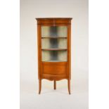 An Edwardian inlaid satin birch glazed corner display cabinet