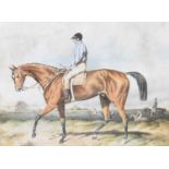 Two overpainted prints depicting racehorses