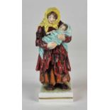 German porcelain figure of Russian peasant woman with baby, 19th century