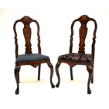 Three Anglo-Dutch marquetry mahogany side chairs