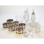 George III glassware, bottle coasters and two decanter labels