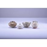 Three Chinese celadon jarlets and a small bowl, Yuan Dynasty