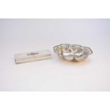 A George V lobed pierced silver dish and a silver mounted cigar box