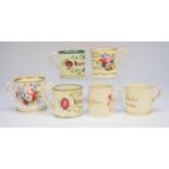 Six English presentation mugs, 19th century