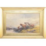 Thomas Rowden (British 1842 - 1926), Highland cattle by a stream, watercolour, 45 x 77cm