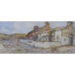 Joseph Hughes Clayton (1891 - 1929) Cottages, Cemaes Bay, Anglesey, signed, watercolour, 23.1 x 50cm