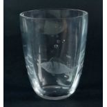 Edward Hald for Orrefors, a clear glass vase decorated with fish